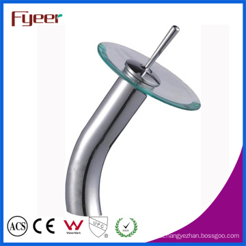 Fyeer High Arc Single Handle Round Glass Waterfall Basin Faucet